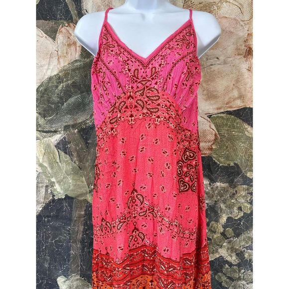 New Farm Rio Anthropologie  Maxi Dress Pink Paisley Sunset Size Large Cover Up - Picture 7 of 10
